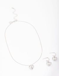 Silver Bold Heart Necklace & Earrings Jewellery Set - link has visual effect only