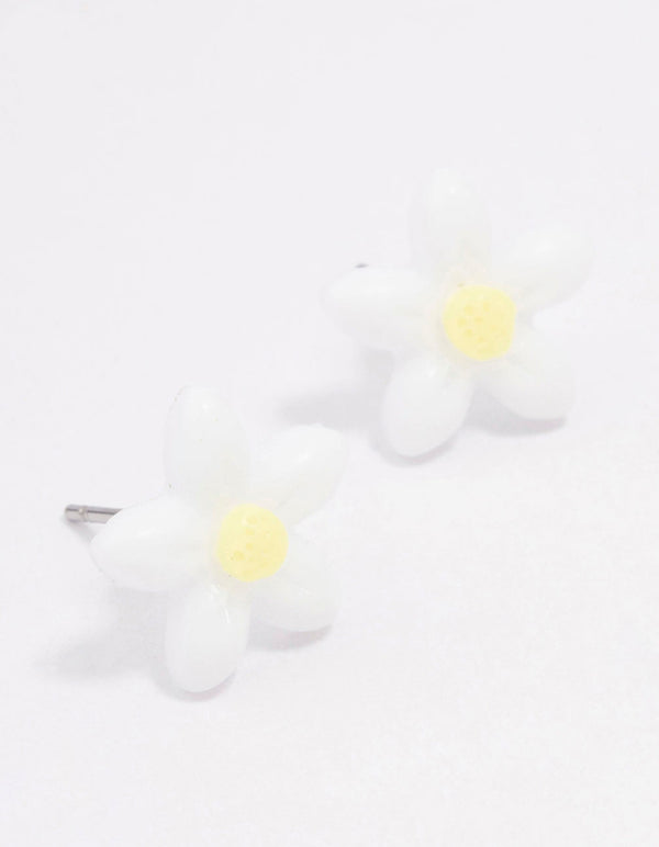 White Daisy Stud Earrings