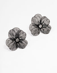 Black Diamante Flower Stud Earrings - link has visual effect only