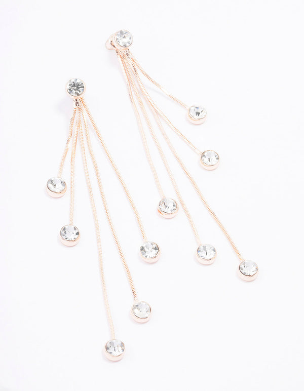 Rose Gold Diamante Drop Thread Through Earrings