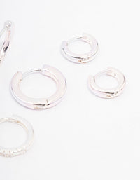 Silver Cubic Zirconia Minimal Huggie Hoop Earrings 3-Pack - link has visual effect only