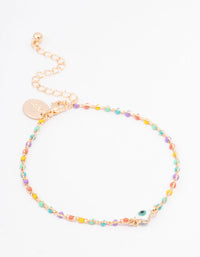 Rainbow Beaded Evil Eye Chain Bracelet - link has visual effect only