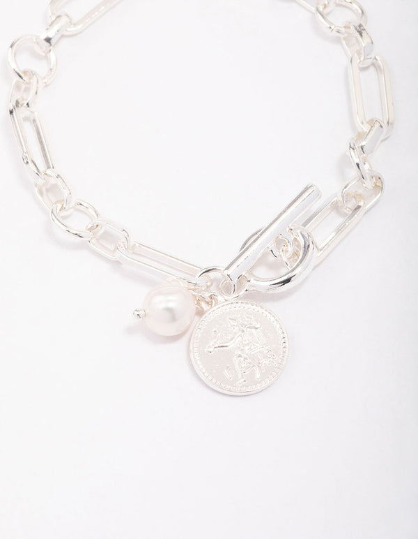 Silver Chunky Coin & Pearl Bracelet - Lovisa