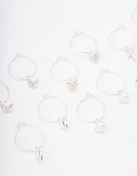 Silver Crystal Heart Wire Hoop Earring 6-Pack - link has visual effect only