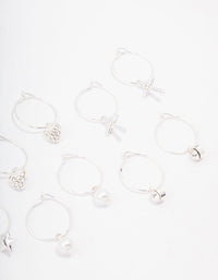 Silver Crystal Heart Wire Hoop Earring 6-Pack - link has visual effect only