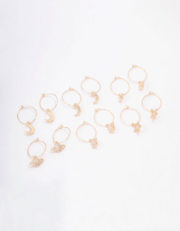 Gold Galaxy Wire Hoop Earring 6-Pack