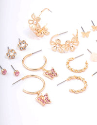 Gold Flower & Butterfly Earring 8-Pack - link has visual effect only