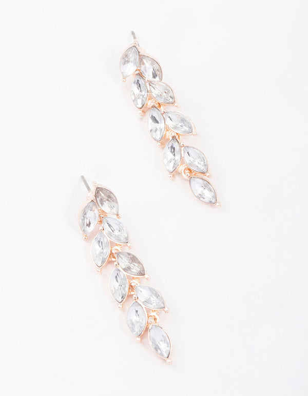 Rose Gold Diamante Vine Drop Earrings