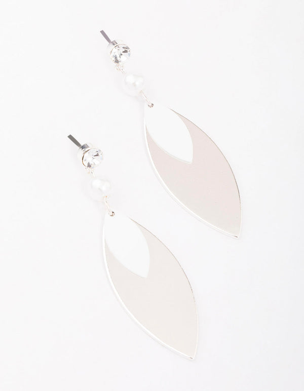 Silver Diamante & Pearl Tapered Drop Earrings