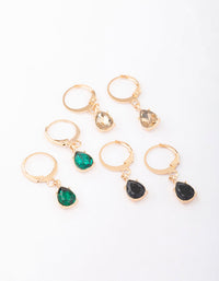 Gold Drop Pear Diamante Huggie Earring 3-Pack - link has visual effect only