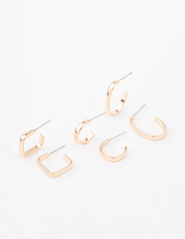 Gold Square & Oval Huggie Earring 3-Pack