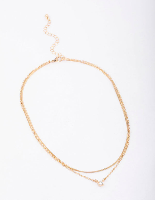 Gold Double Diamante Snake Chain Necklace - Lovisa