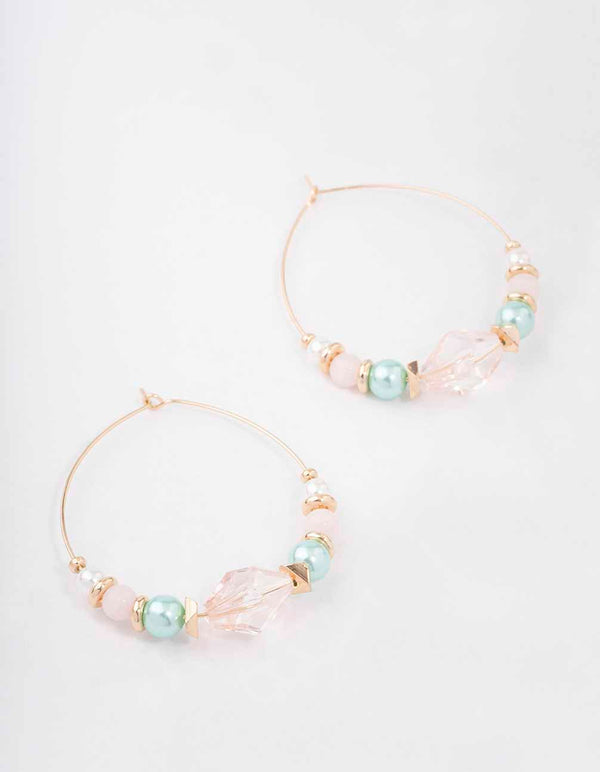 Gold Mixed Beaded & Pearl Hoop Earrings