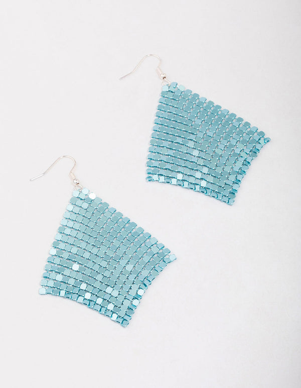 Teal Diamante Chainmail Drop Earrings