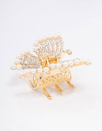 Gold Diamante Pearl Butterfly Hair Claw Clip - link has visual effect only