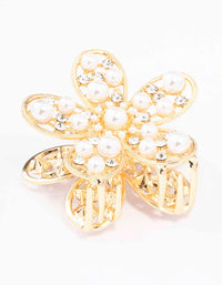 Gold Diamante Pearl Flower Hair Claw Clip - link has visual effect only