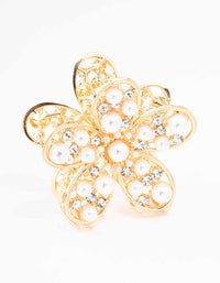 Gold Diamante Pearl Flower Hair Claw Clip - link has visual effect only