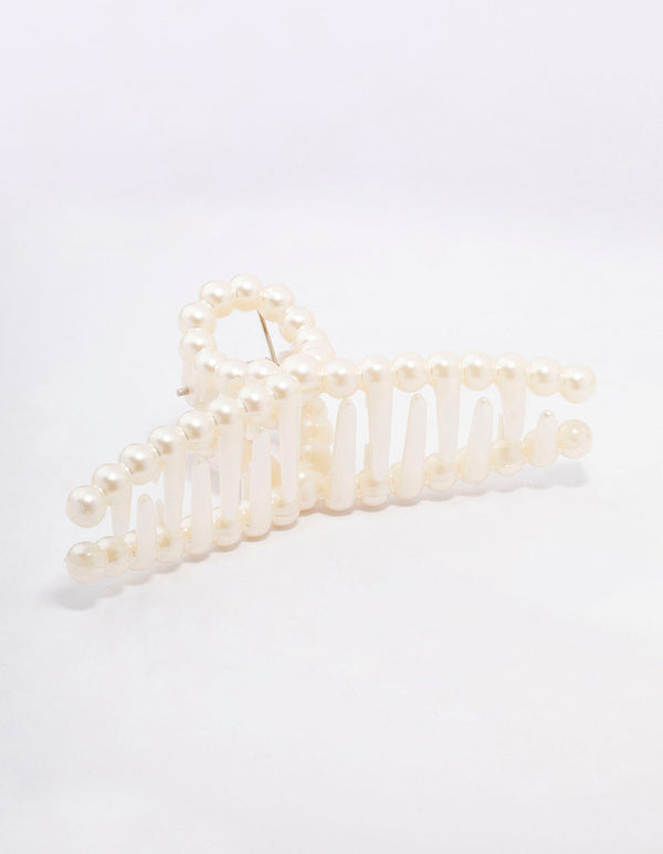 Cream Pearl Twisted Hair Claw Clip