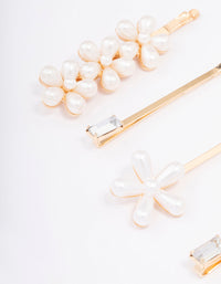 Gold Pearl Diamante Flower Hair Clip 4-Pack - link has visual effect only