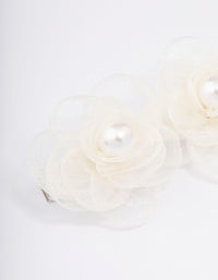 Silver & White Fabric Pearl Flower Hair Clip - link has visual effect only