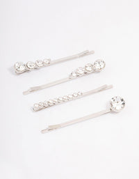 Silver Mixed Diamante Hair Clip 4-Pack - link has visual effect only