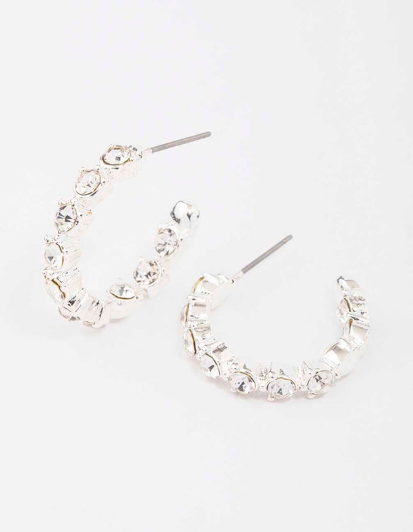 Silver Statement Diamante Hoop Earrings