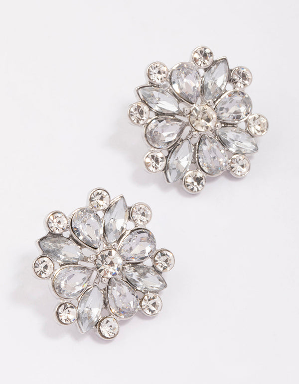 Silver flower stud deals earrings