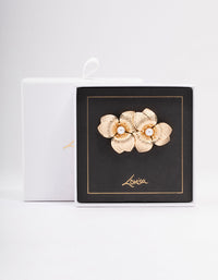 Gold Foiled Petal Pearl Stud Earrings - link has visual effect only