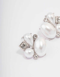 Silver Pearl Diamante Marquise Stud Earrings - link has visual effect only