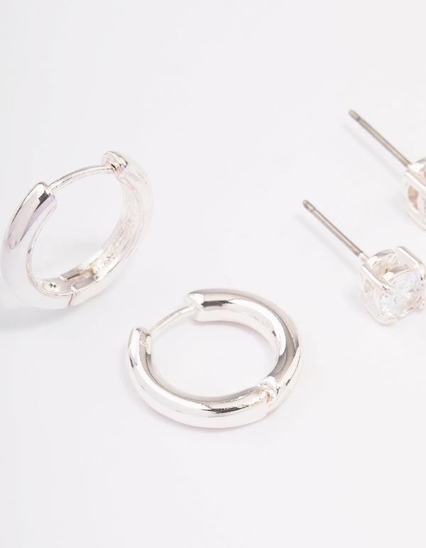 Silver Diamante Stud & Hoop Earring Pack - Lovisa