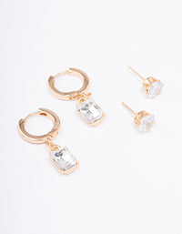 Gold Diamante Stud & Huggie Earring Pack - link has visual effect only