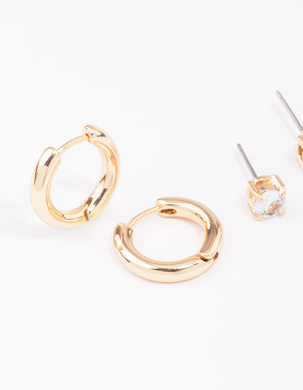 Gold Diamante Stud & Hoop Earring Pack - Lovisa