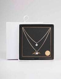 Silver Double Chain Floating Diamante Necklace - link has visual effect only