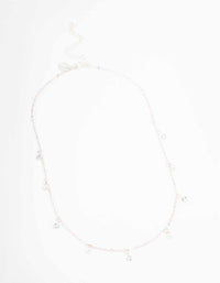 Silver Diamante & Pearl Drop Station Necklace - link has visual effect only