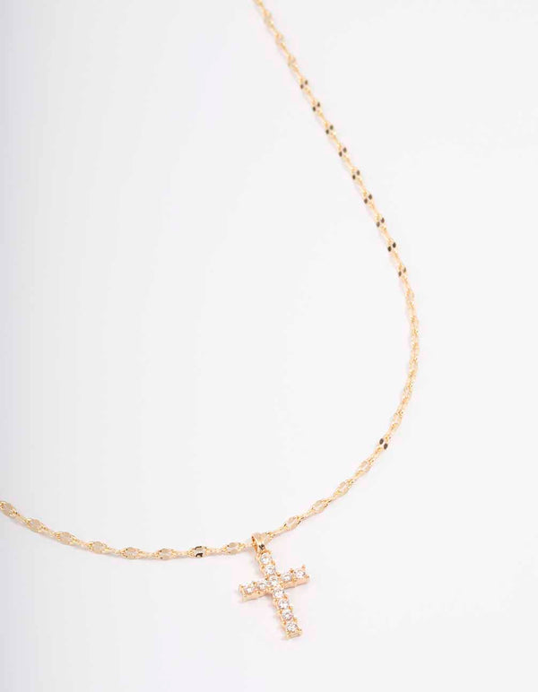 Gold Bezel Diamante Cross Necklace