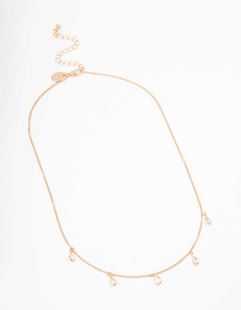 Gold Floating Pear Diamante Droplet Necklace - Lovisa