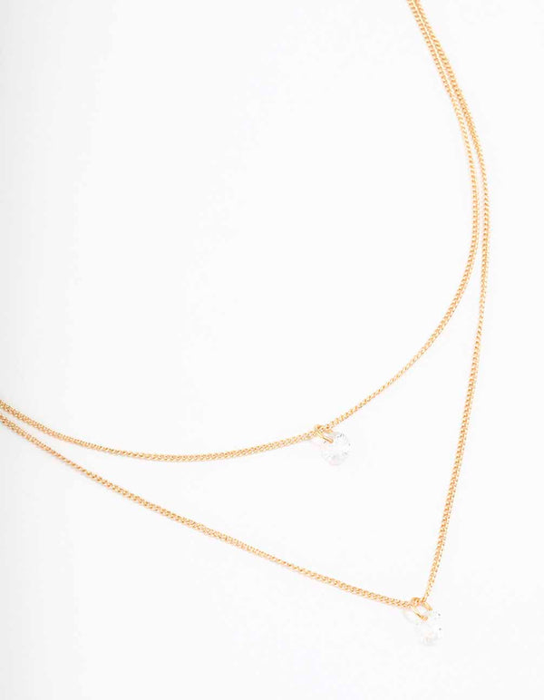 Gold Double Chain Floating Diamante Necklace - Lovisa