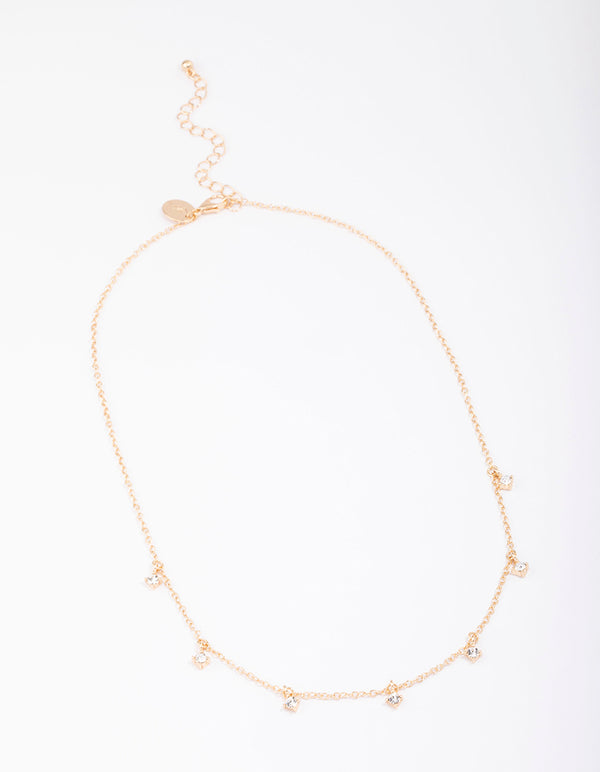 Gold Diamante Droplet Short Necklace - Lovisa