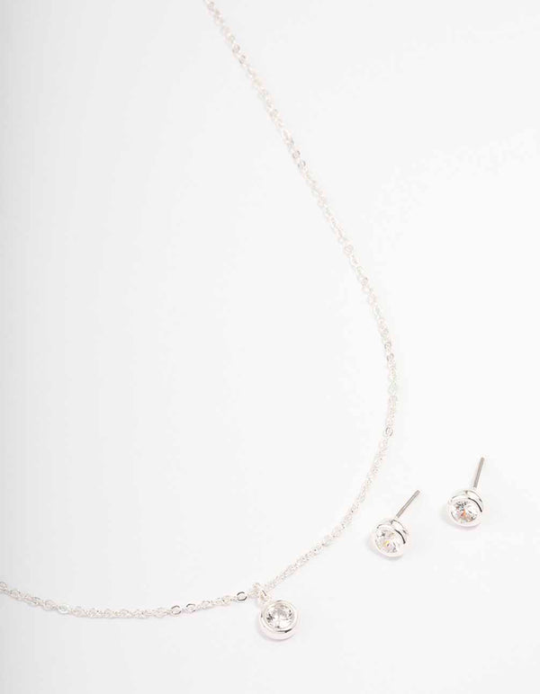 Silver Bezel Diamante Jewellery Set