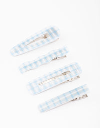 Blue Mixed Check Gingham Hair Clip 4-Pack - link has visual effect only