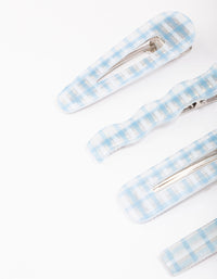 Blue Mixed Check Gingham Hair Clip 4-Pack - link has visual effect only