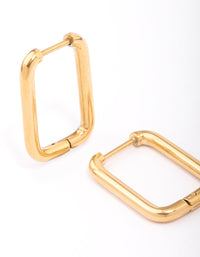 Waterproof Gold Plated Stainless Steel Small Rectangular Hoop Earrings - link has visual effect only