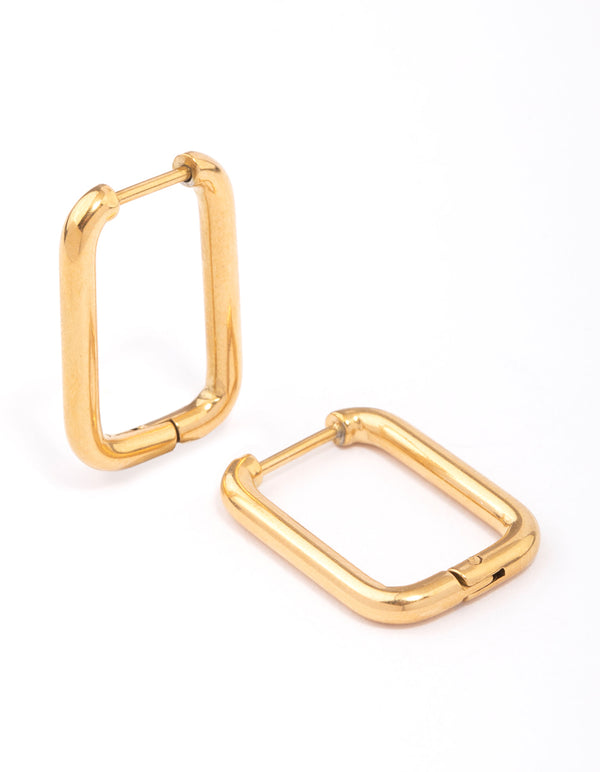 Waterproof Gold Plated Stainless Steel Small Rectangular Hoop Earrings