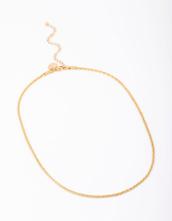 Gold Plated Stainless Steel Diamond Cut Twisted Necklace - Lovisa