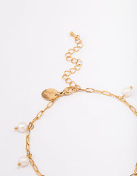 Waterproof Gold Plated Stainless Steel Station Freshwater Pearl Drop Anklet - link has visual effect only