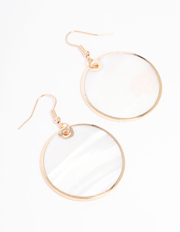 Gold Shell Disc Drop Earrings