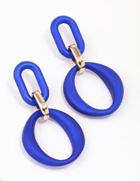 Blue Rubber Link Drop Earrings - link has visual effect only