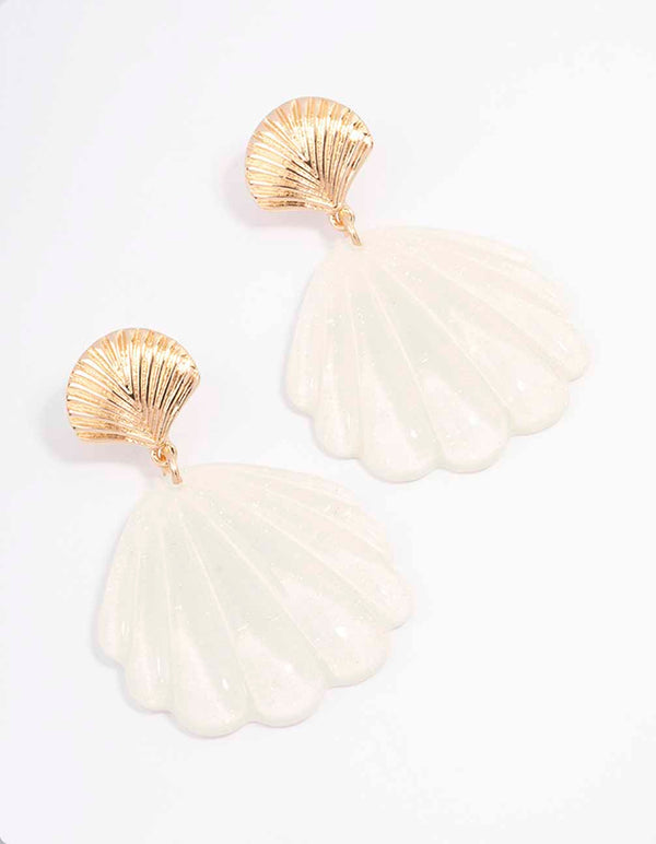 Gold Acrylic Shell Drop Earrings