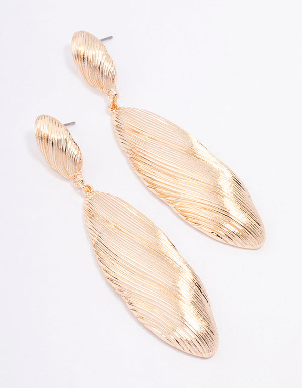 Gold Textured Double Oval Drop Earrings