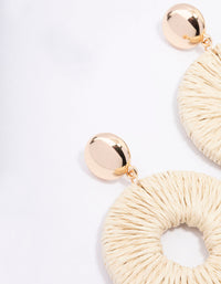 Gold Disc Raffia Circle Drop Earrings - link has visual effect only